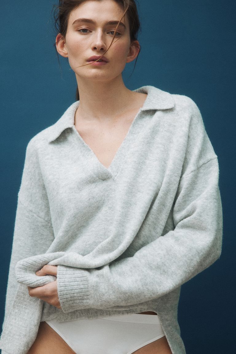 Long Polo Sweater - Light gray melange - Ladies | H&M US | H&M (US + CA)