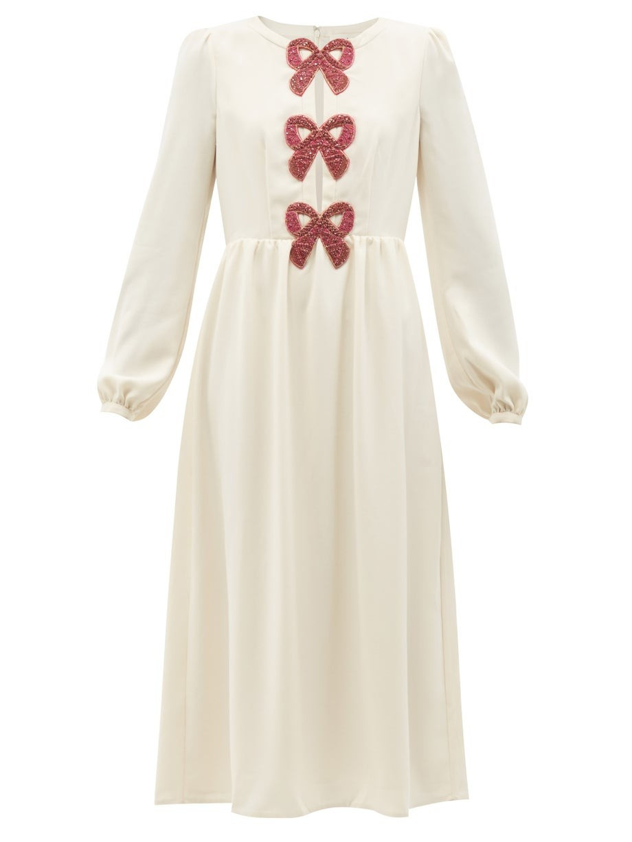 Camille crystal-bow crepe midi dress | Matches (US)