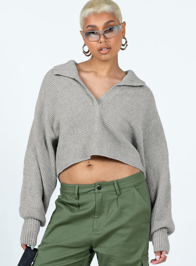 Tiara Cropped Sweater Grey | Princess Polly US