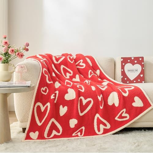 Snuggle Sac Valentines Heart Throw Blanket for Couch, Knitted Super Soft Cozy Blankets Gifts for ... | Amazon (US)