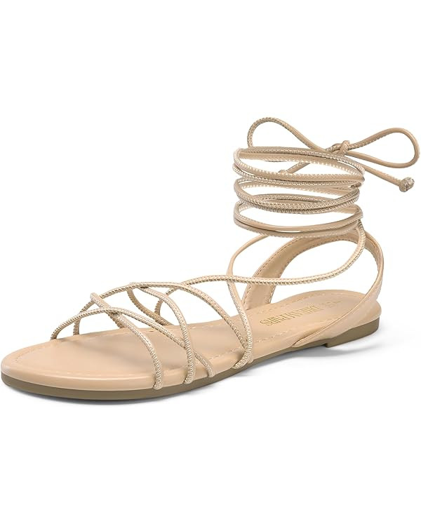 DREAM PAIRS Lace-up Gladiator Sandals Strappy Dressy Summer Flat Sandals for Women | Amazon (US)