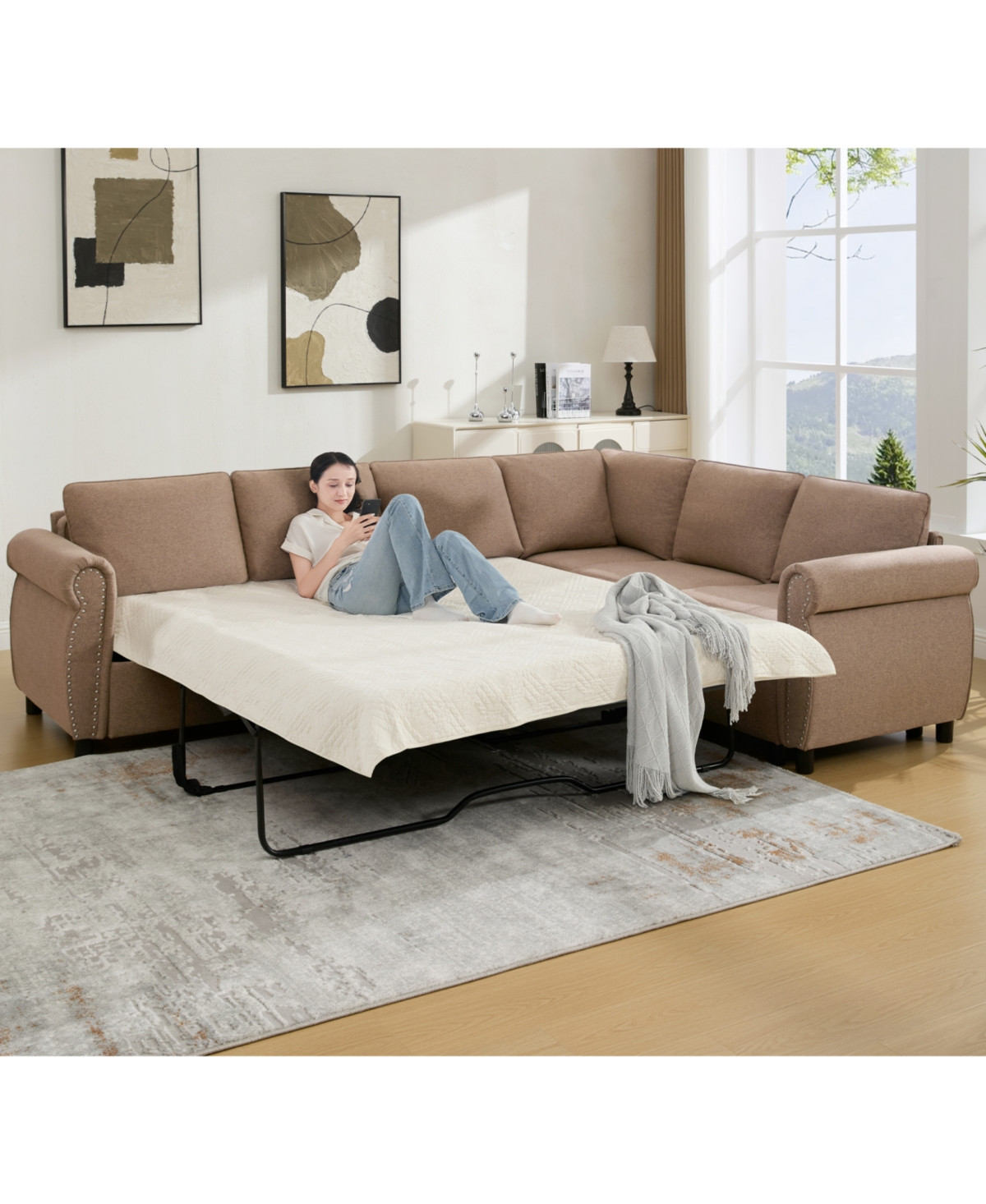 Streamdale Furniture Sleeper Sofa Bed, Pull Out Couch, L Shaped Sectional, 104" Large, Brown - Brown | Macy's
