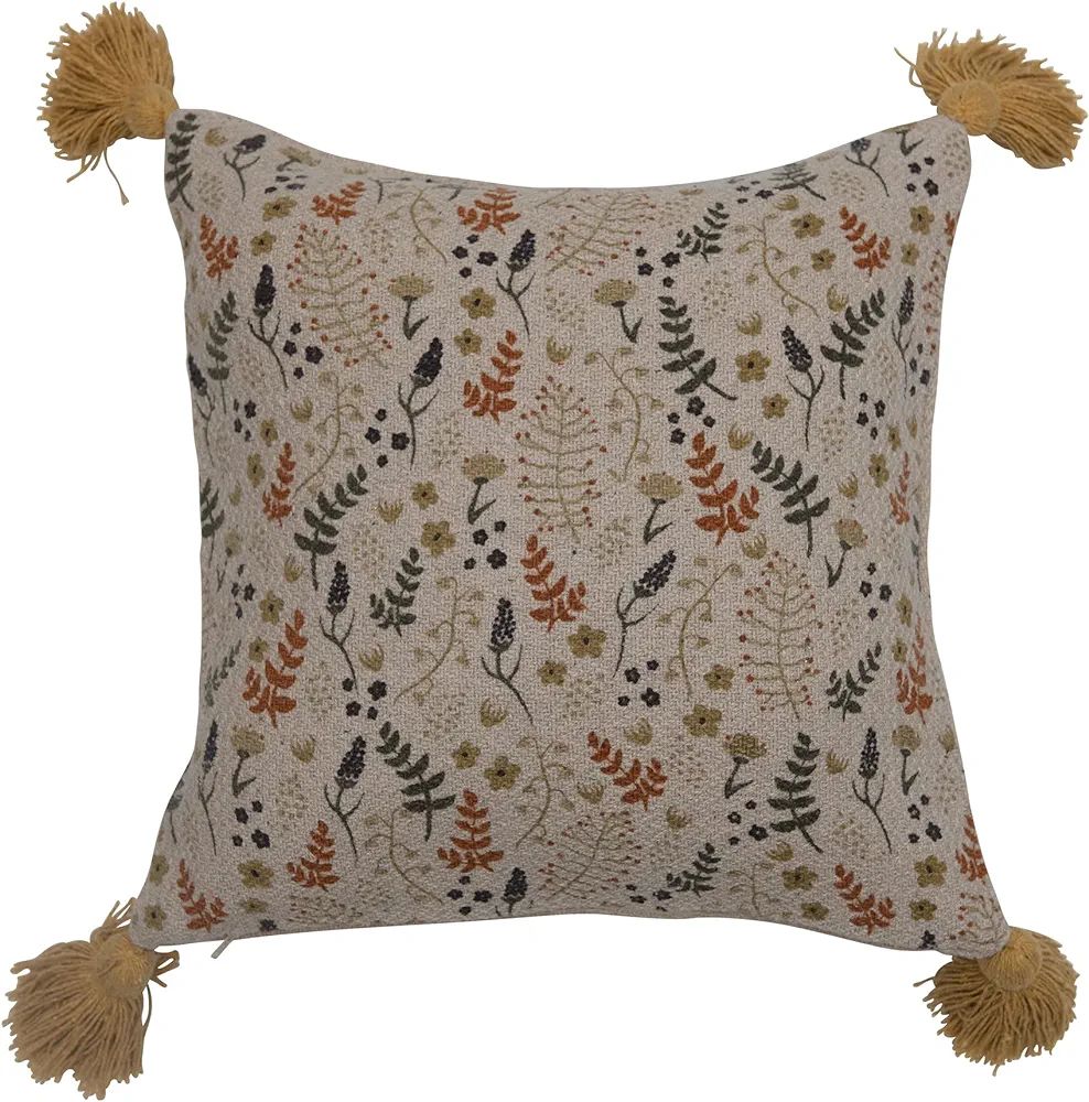 Creative Co-Op 16" Square Recycled Cotton Blend Printed Floral Pattern & Tassels Pillow, Multicol... | Amazon (US)