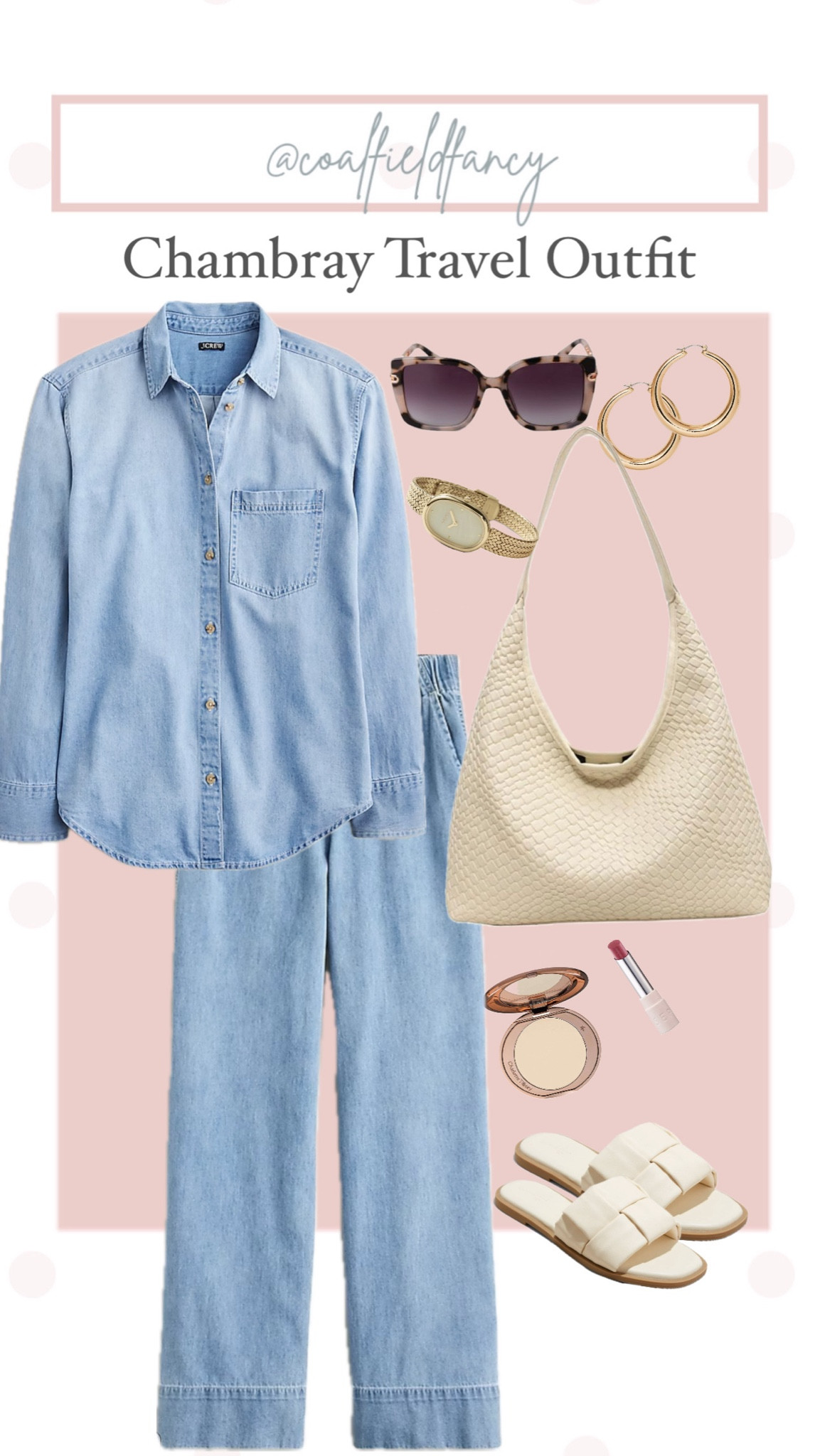 Casual Spring Outfit 
Travel Outfit
Chambray Matching pieces
Chambray shirt
Chambray pants 
Tortoise sunglasses
Cream woven bag 


#LTKxTarget #LTKxSephora #LTKfindsunder100