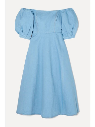 ARIAS - Off-the-shoulder Denim Midi Dress - Blue | NET-A-PORTER (US)