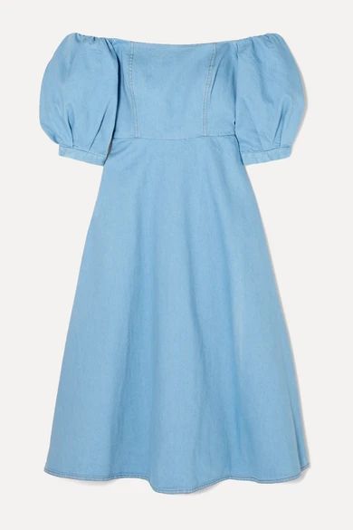 ARIAS - Off-the-shoulder Denim Midi Dress - Blue | NET-A-PORTER (US)