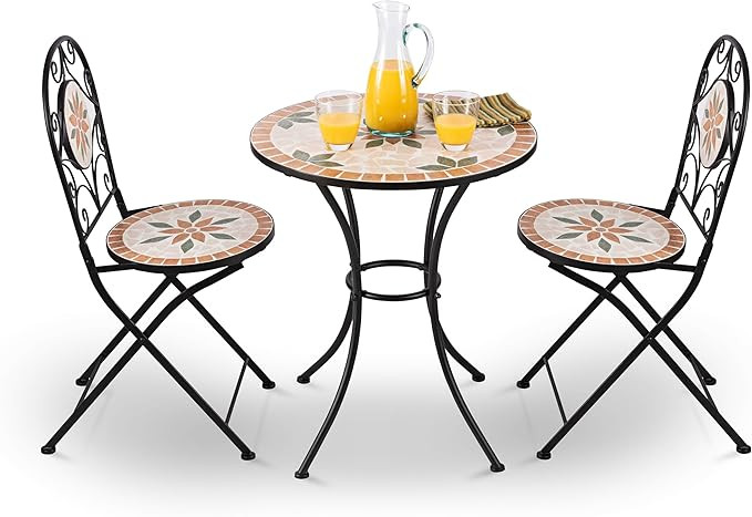 Alpine Corporation Indoor/Outdoor 3-Piece Mosaic Bistro Set Folding Table and Chairs Patio Seatin... | Amazon (US)
