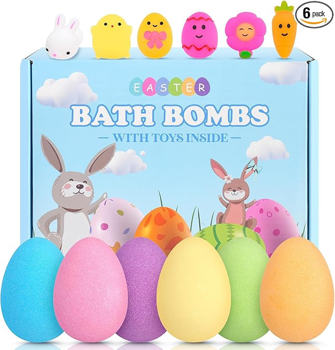 Easter Basket Fillers – 6 Pack Easter Bubble Bath Bombs with Surprise Inside, Colorful & Scente... | Amazon (US)