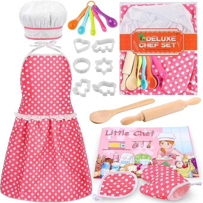 KKONES Kids Cooking Baking Set 17Pcs, Kids Chef Role Play Costume Set - Chef Hat and Matching Pin... | Amazon (US)