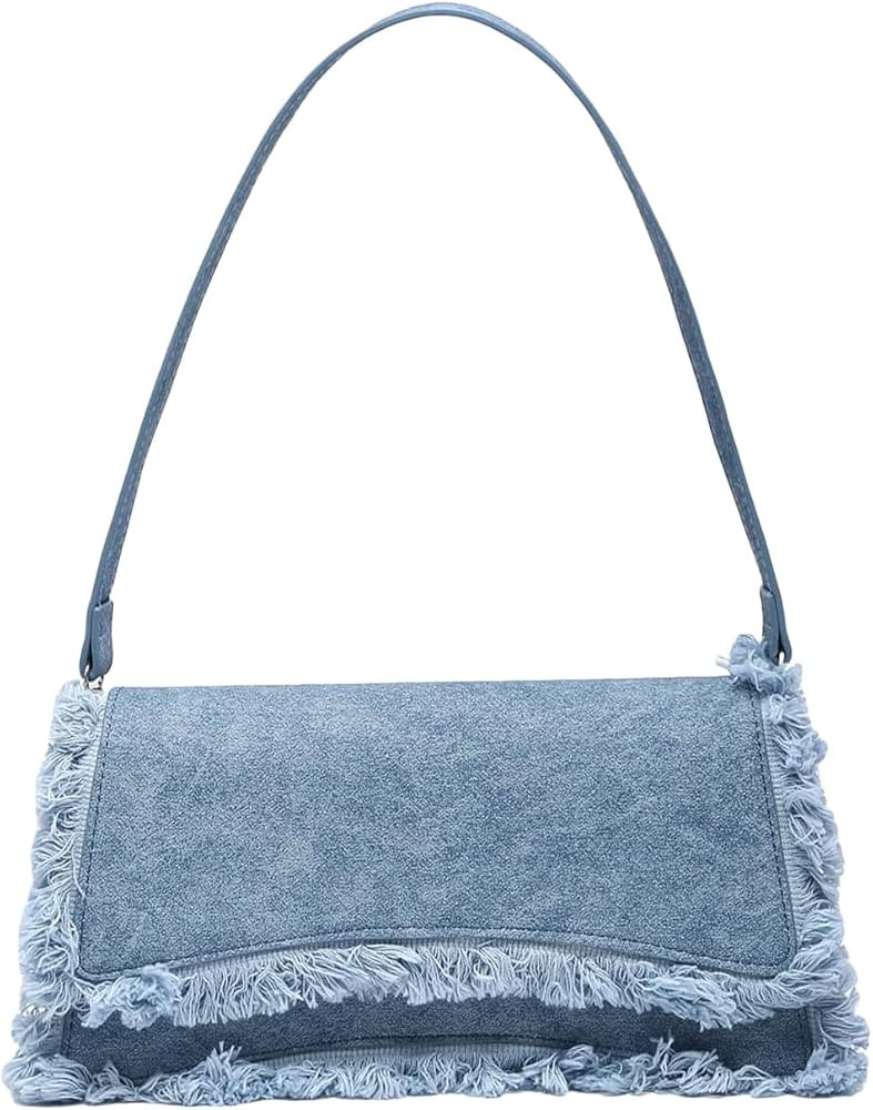 WUDFUME Women's Flap Shoulder Bags Denim Handbags Underarm Satchel Handbag Blue One-Size | Amazon (US)