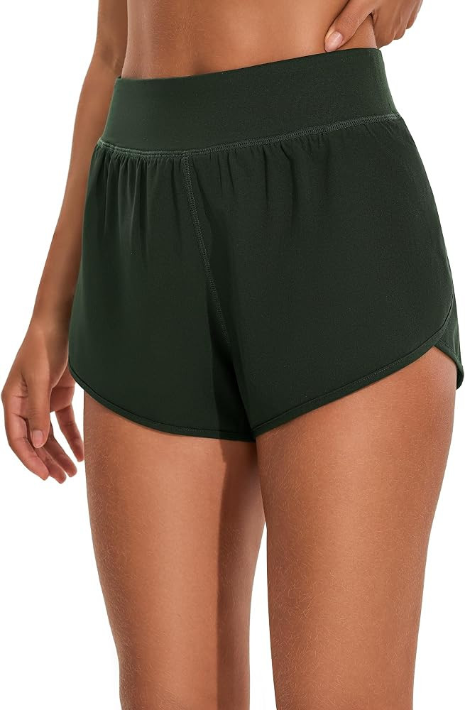 EZRUN Women's 3" Athletic Shorts High Waisted Split Dolphin Workout Shorts Comfy Mesh Liner for G... | Amazon (US)