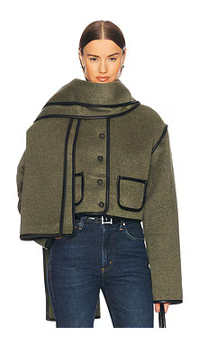 Helsa Boxy Jacket With Detachable Scarf in Olive Melange from Revolve.com | Revolve Clothing (Global)