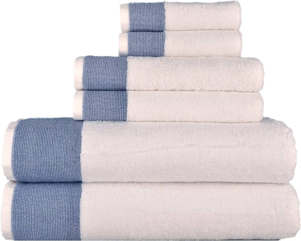 LUNASIDUS Venice 6 Piece Luxury 100 Percent Turkish Combed Cotton Towel Sets, Navy Blue Jacquard Des | Amazon (US)