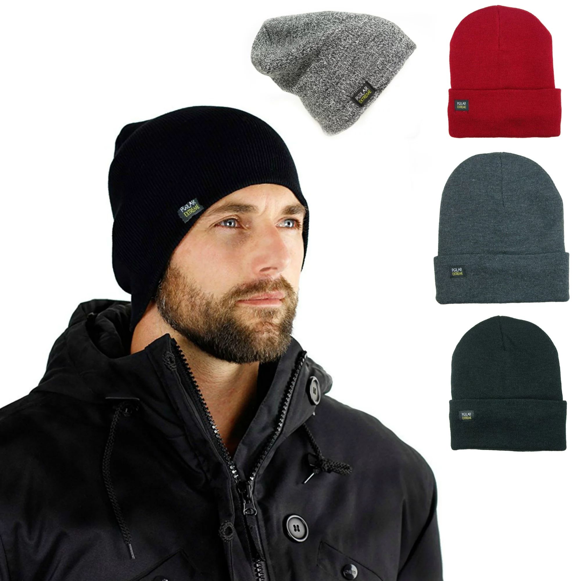 Polar Extreme Mens Insulated Thermal Fleece Lined Comfort Daily Soft Beanies Winter Hats (Black B... | Walmart (US)