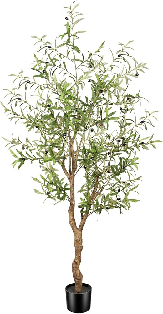 Artificial Olive Tree 6ft -Tall Fake Potted Olive Silk Tree with Planter Natural Olive Branches a... | Amazon (US)
