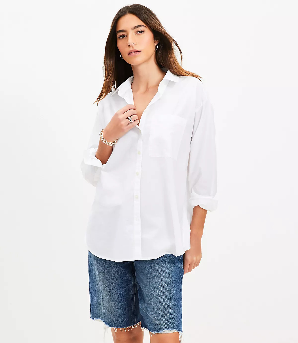 Cotton Blend Oversized Shirt | LOFT
