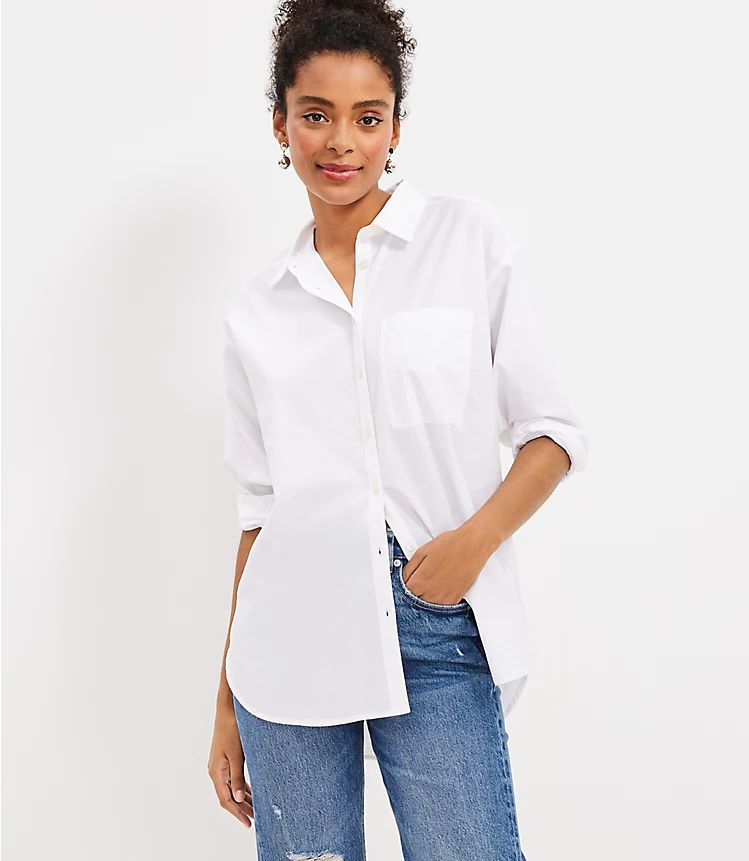 Cotton Blend Oversized Shirt | LOFT