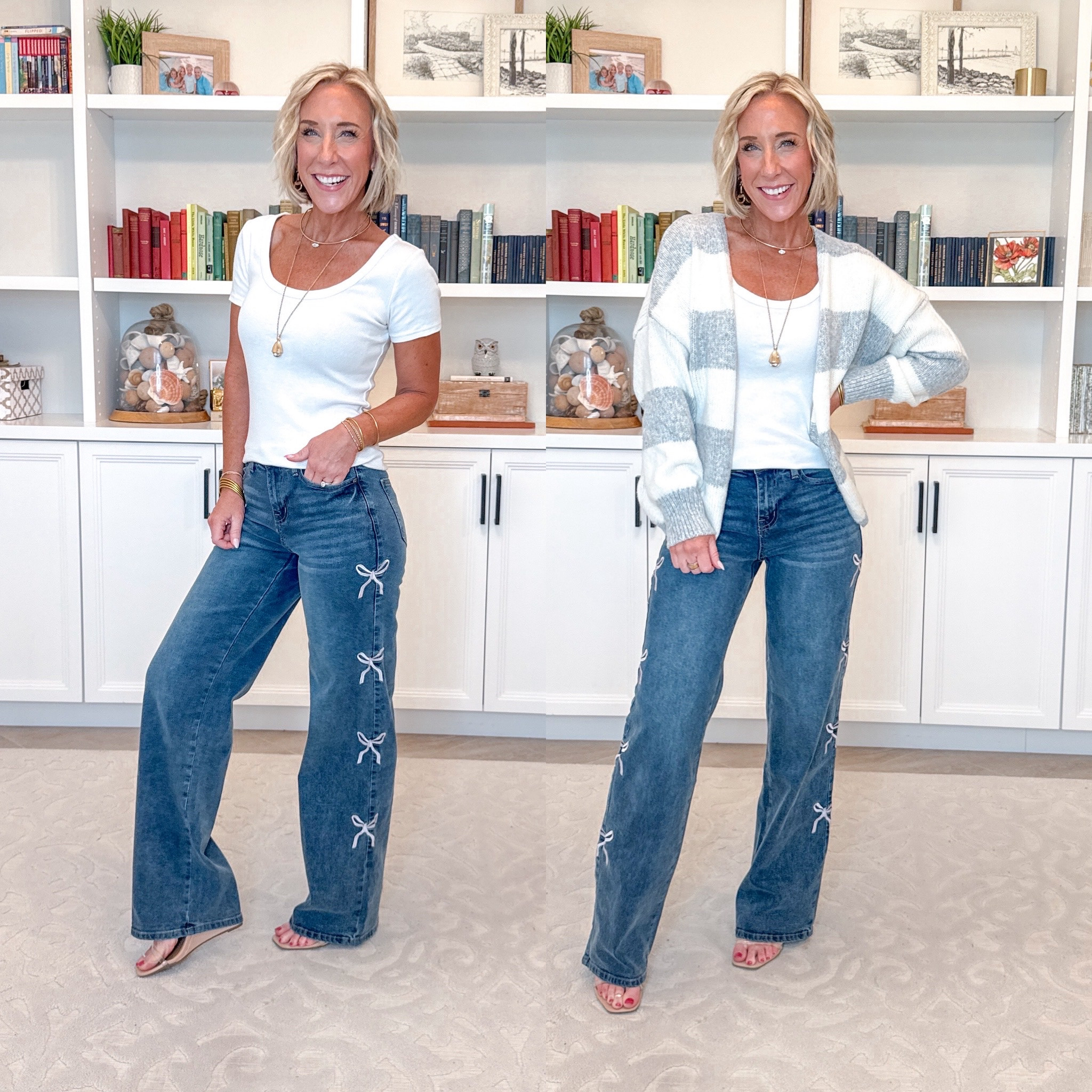 Walmart - more new arrivals under $28. Ultra 90's Jeans w/ Bow Embroidery - size 0. $27.50. 7 colors. * White T-Shirt - size small. Striped Open Front Cardigan - size XS. $16.98. 4 colors.

#LTKSeasonal #LTKOver40 #LTKPetite