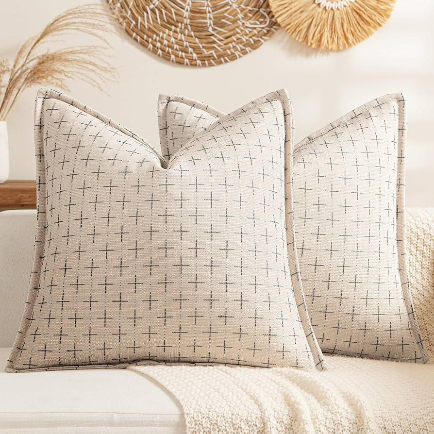 MIULEE Decorative Burlap Linen Throw Pillows Covers 18x18 Inch Beige Vintage Couch Pillow Covers ... | Amazon (US)