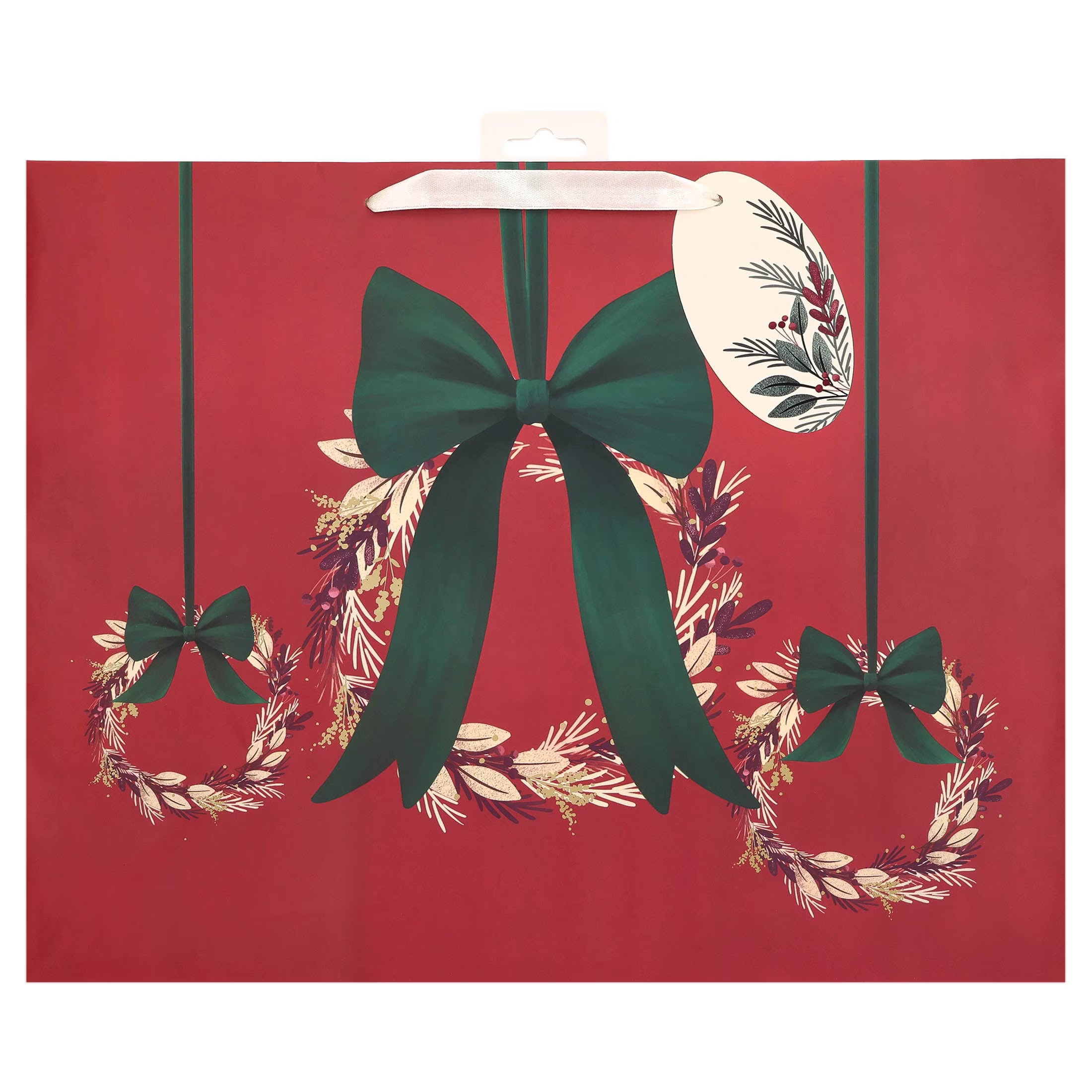 Extra Large Red/Green/Gold Wreath Trio Christmas Paper Gift Bag, 16" x 7" x 12.75", by Holiday Time - Walmart.com | Walmart (US)