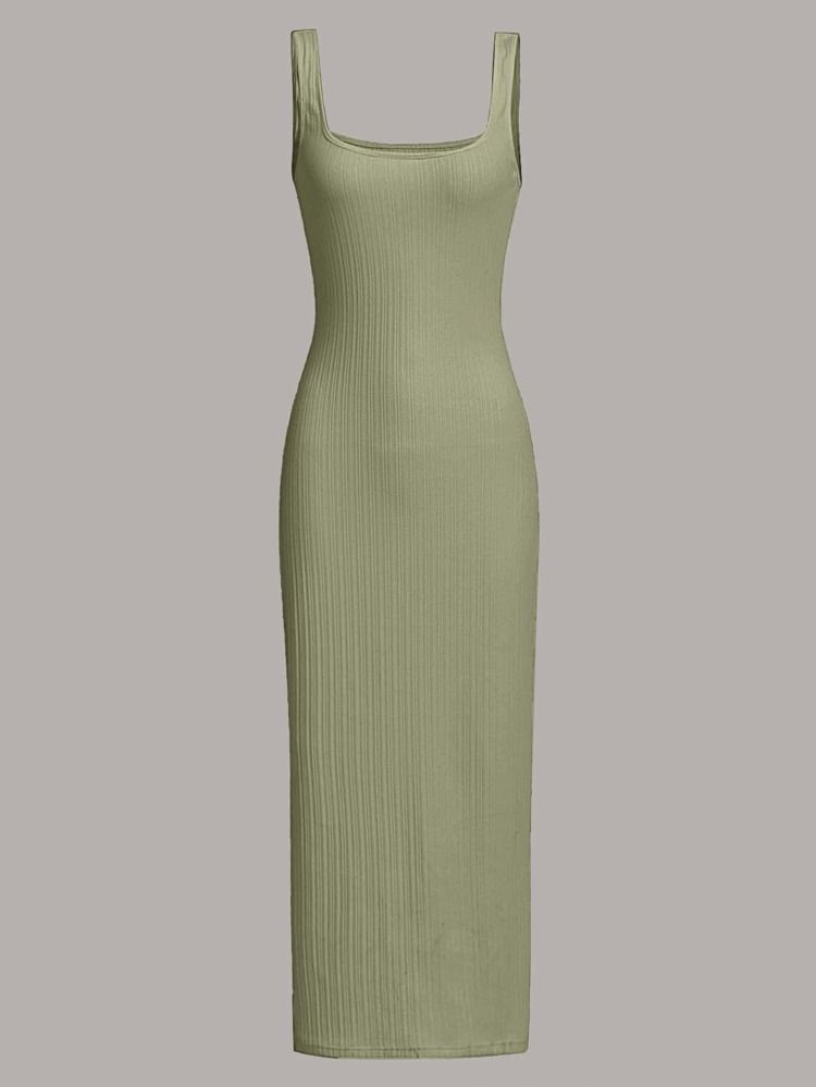 SHEIN EZwear Solid Rib-knit Tank Dress | SHEIN