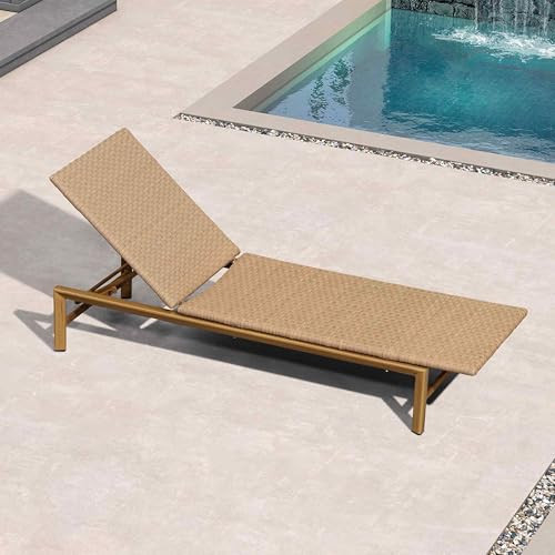 PURPLE LEAF Patio Wicker Chaise Lounge 1 Piece, Aluminum Outdoor Pool Lounge Chair with Adjustment Backrest, Breathable Lounger Sunbath Tanning Recliner for Poolside, Garden, Light Brown | Amazon (US)