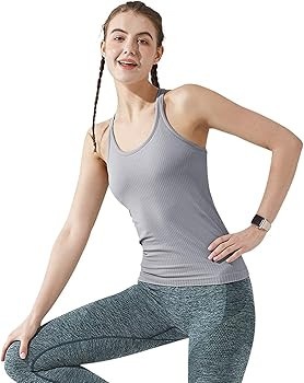 Yoga Racerback Tank Top for Women with Built in Bra,Women's Padded Sports Bra Fitness Workout Run... | Amazon (US)