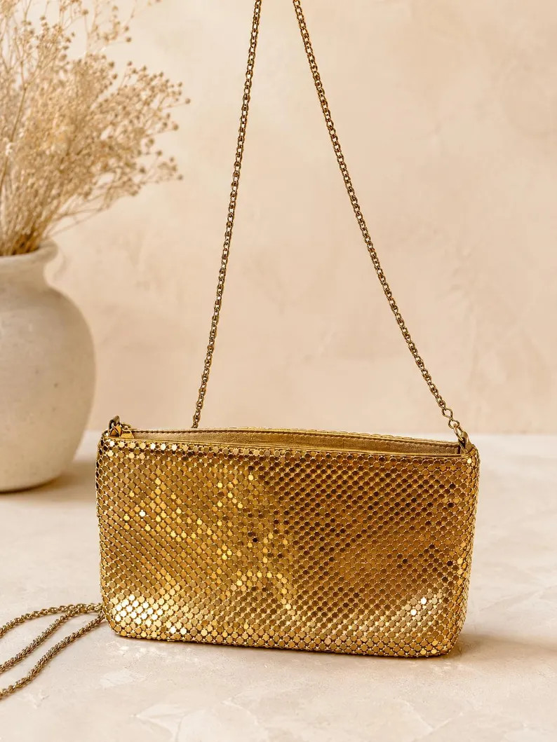 Vintage Gold Mesh Evening Bag | Whiting & Davis Style Chainmail Purse | Gold Metal Mesh Shoulder ... | Etsy (Global)