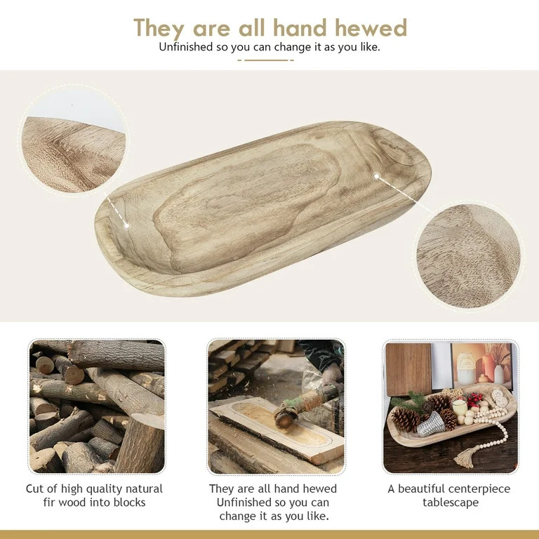 Acaoa Wood Dough Bowl, Hand Carved Wooden Decorative Bow, Table Centerpiece Dining Living Room Ho... | Walmart (US)