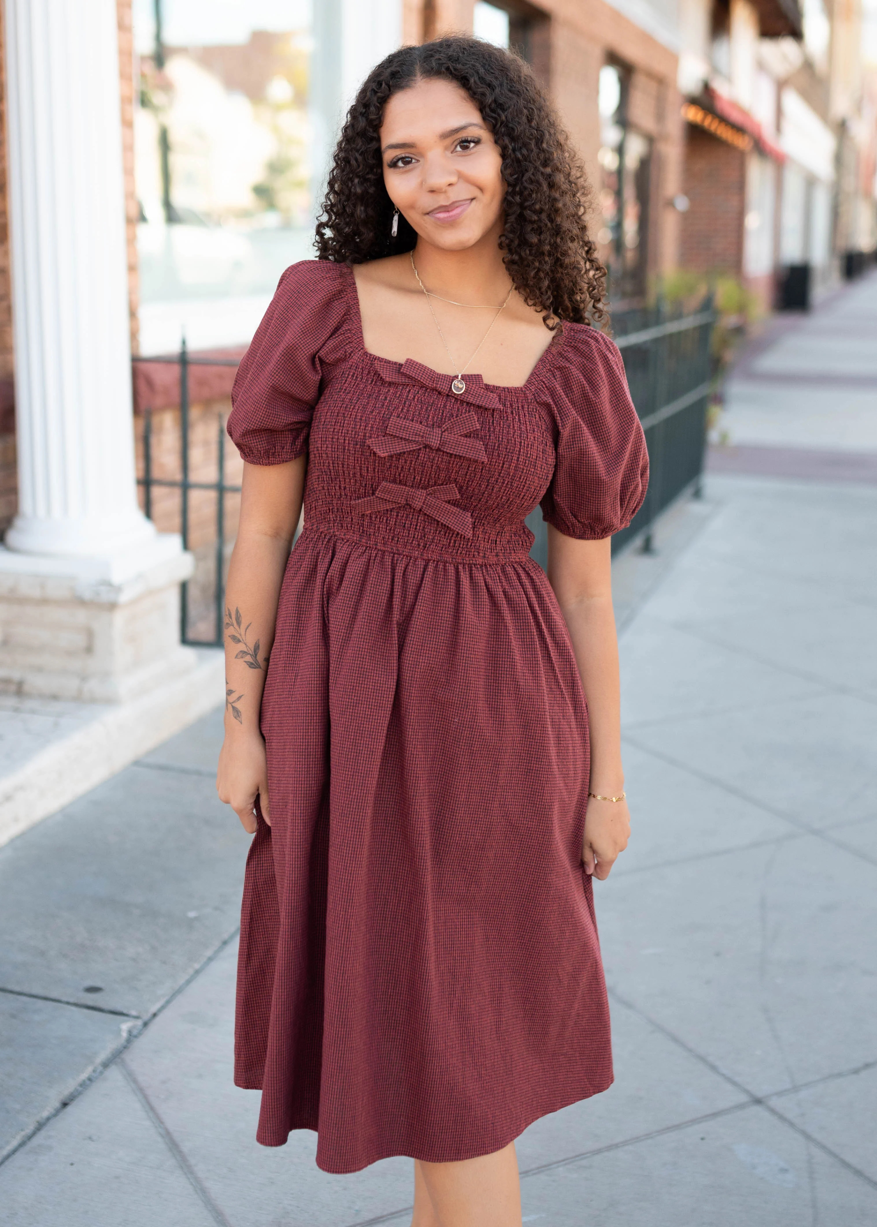 Cassidy Rust Gingham Bow Dress | My Sister's Closet Boutique