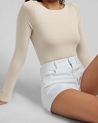 Fitted Double Layer Bateau Neck Thong Bodysuit | Express