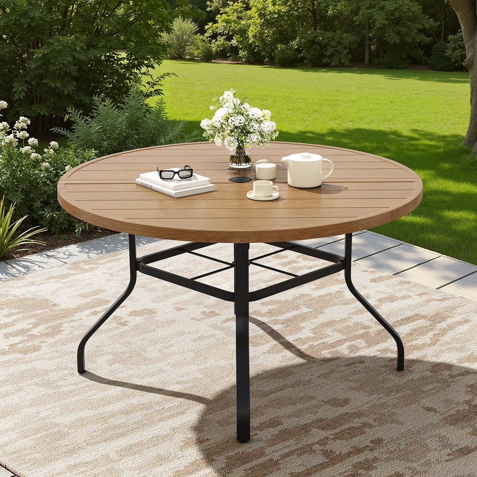 STARY 47.2" Diameter Metal Patio Dining Table, Outdoor Round Dining Table with 1.57" Umbrella Hol... | Walmart (US)