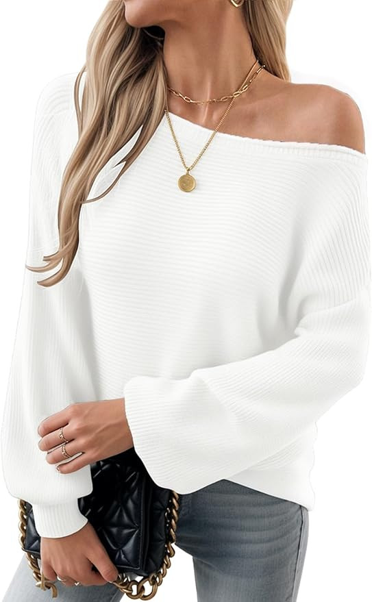 Mokayee Womens Long Sleeve Fall Sexy Casual Off The Shoulder Loose Fit Batwing Asymmetrical Pullo... | Amazon (US)