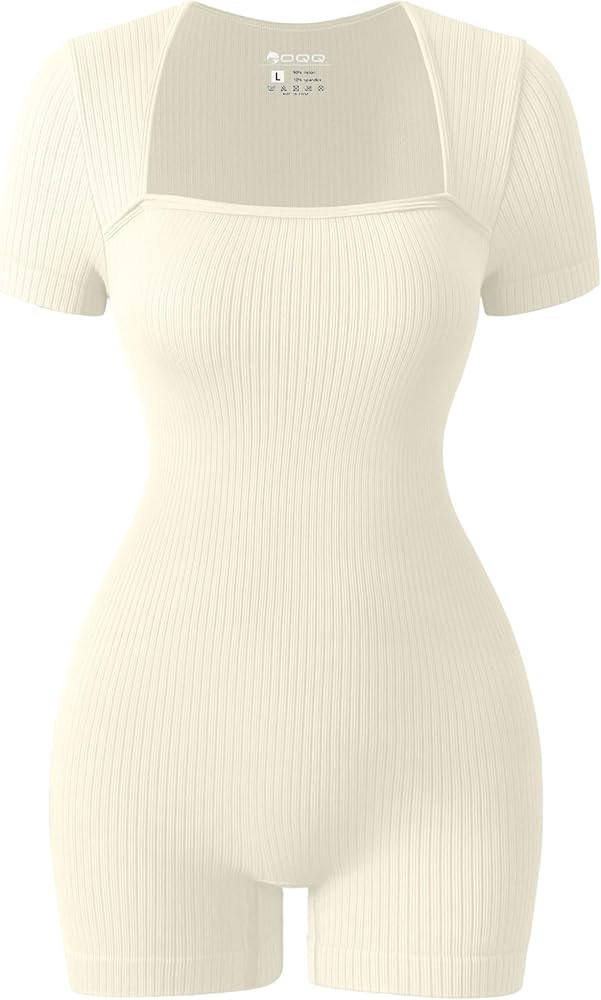 OQQ Women's Short Sleeve Rompers Stretch Yoga Square Neck Sexy Rompers | Amazon (US)