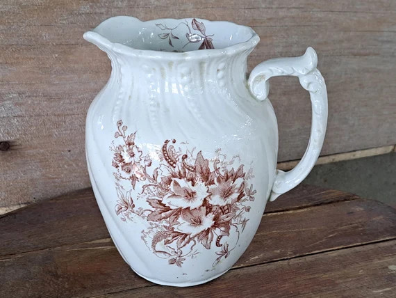 Antique Victorian Brown Transferware Pitcher Defender - Etsy | Etsy (US)