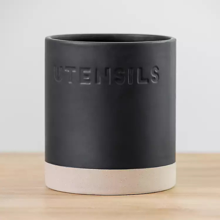 Matte Black Embossed Utensil Holder | Kirkland's Home