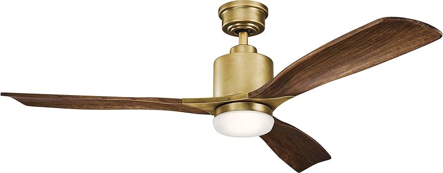 Kichler Ridley II 52" Ceiling Fan and Light Kit in Natural Brass, 3-Blade LED Ceiling Fan in Cher... | Amazon (US)