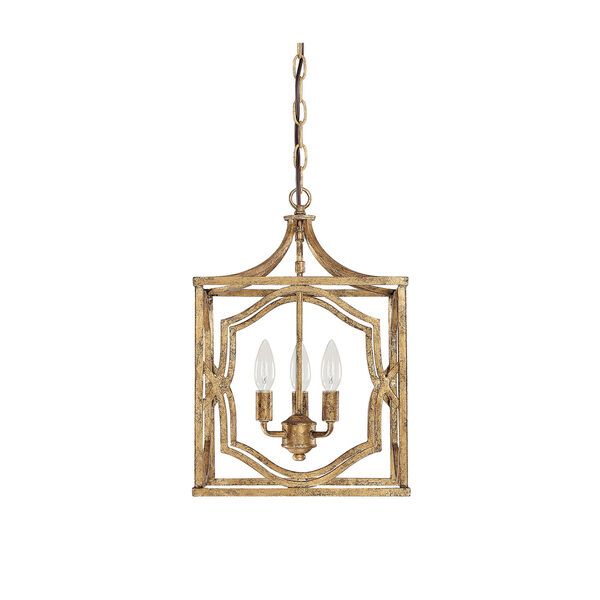 Linden Antique Gold Three-Light Lantern Pendant | Bellacor