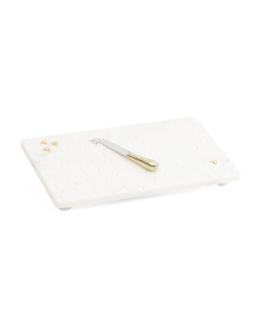 16x9 Marble Bee Serving Board With Knife | TJ Maxx