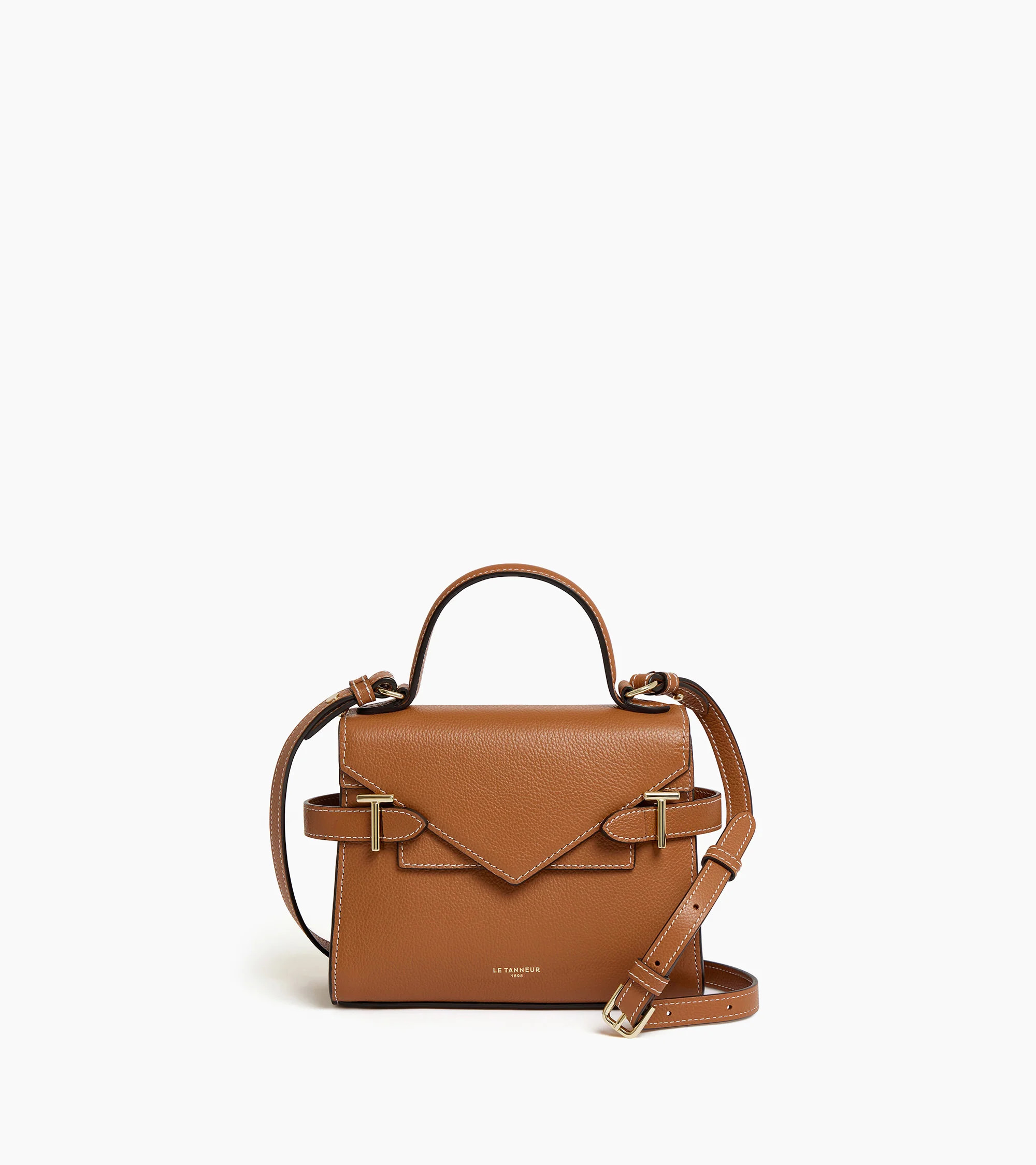 Emilie small handbag with double flap in grained leather | Le Tanneur