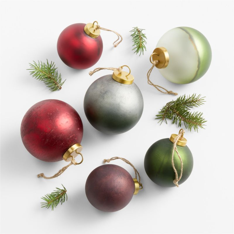 Red and Green Textured Glass Ball Christmas Tree Ornaments, Boxed Set of 6 | Crate & Barrel