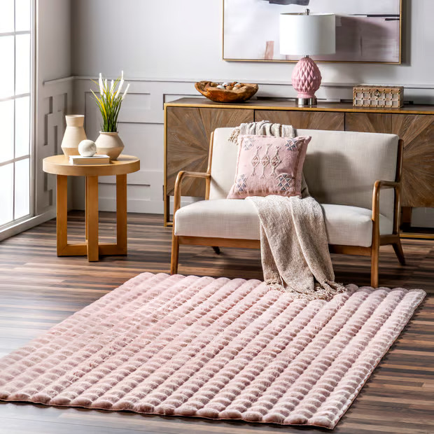 Blush Ivana Checkered Plush Cloud Washable 7' 6" x 9' 6" Area Rug | Rugs USA