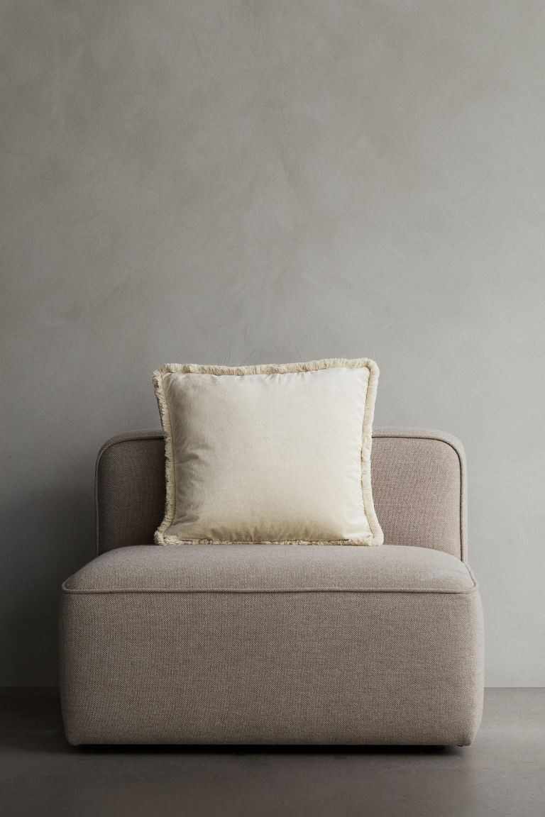 Velvet Cushion Cover with Fringe - Light beige - Home All | H&M CA | H&M (US + CA)