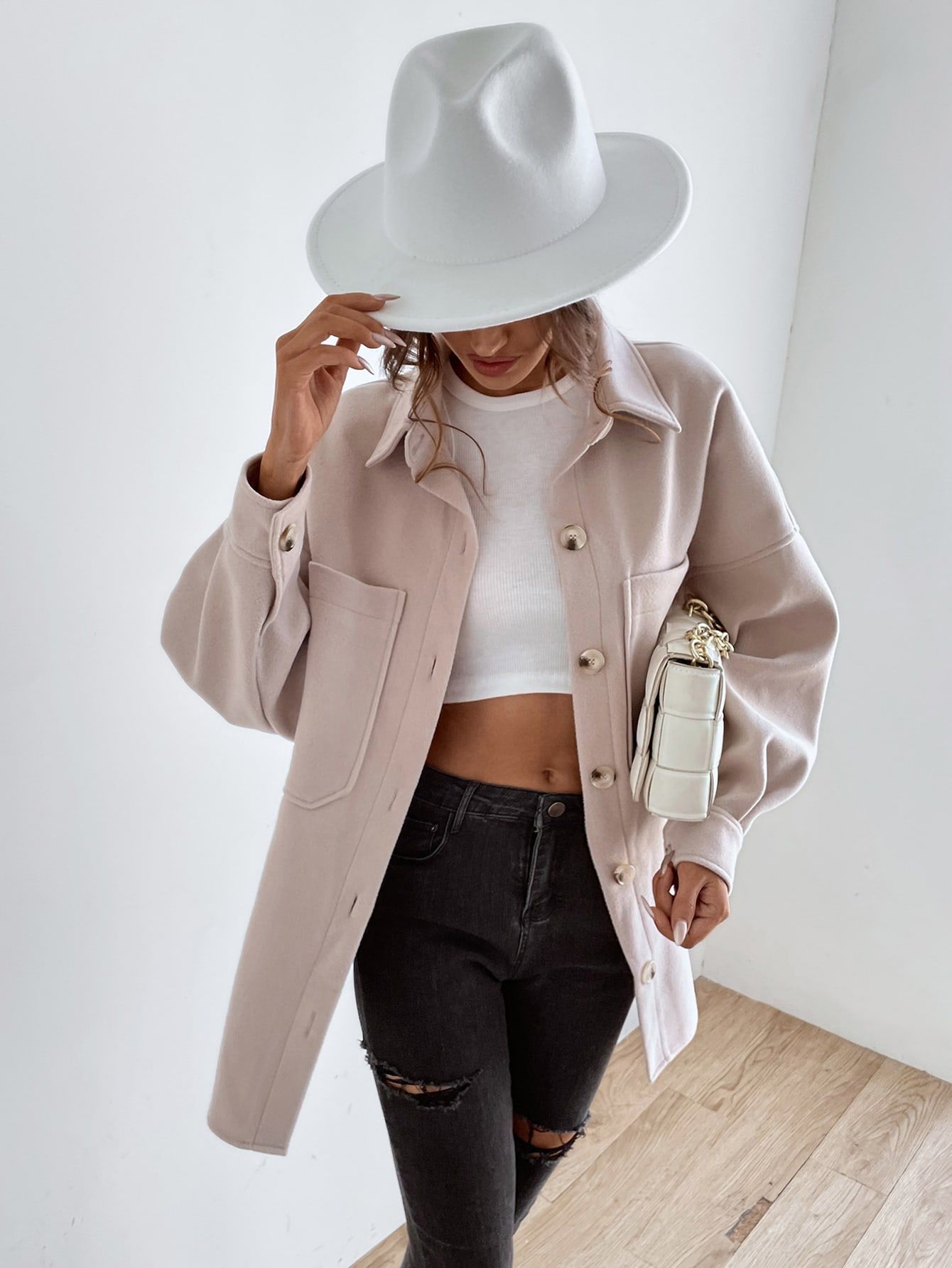 Drop Shoulder Pocket Patched Coat | SHEIN