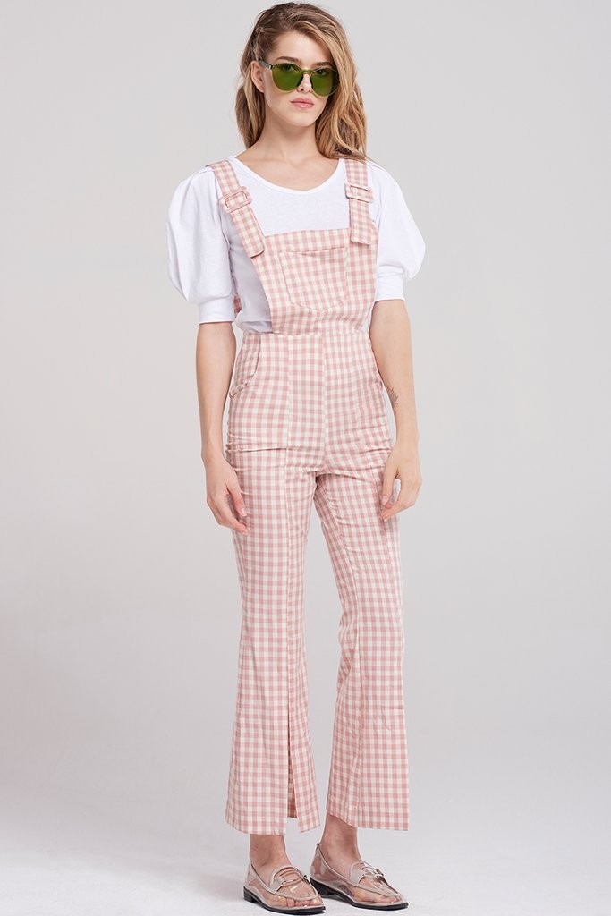 Gina Gingham Check Overalls-Pink | Storets (Global)