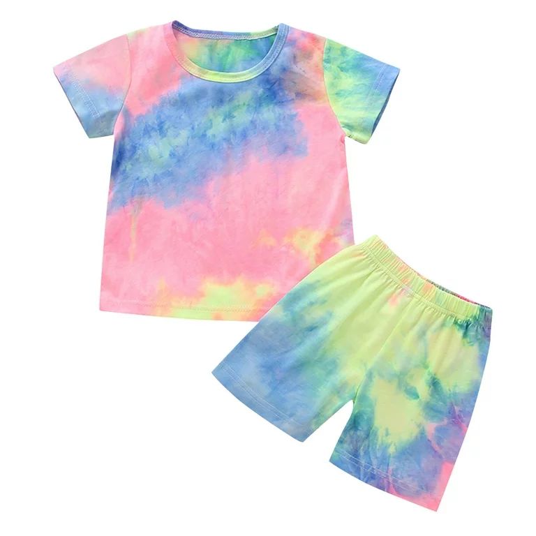 QIPOPIQ Toddler Girls Outfit Sets Clearance Toddler Kids Baby Girls Summer Cute Tie-dye Printed S... | Walmart (US)