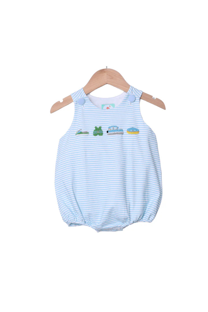 French Knot On the Pontoon Blue Stripe Bubble | The Smocked Flamingo