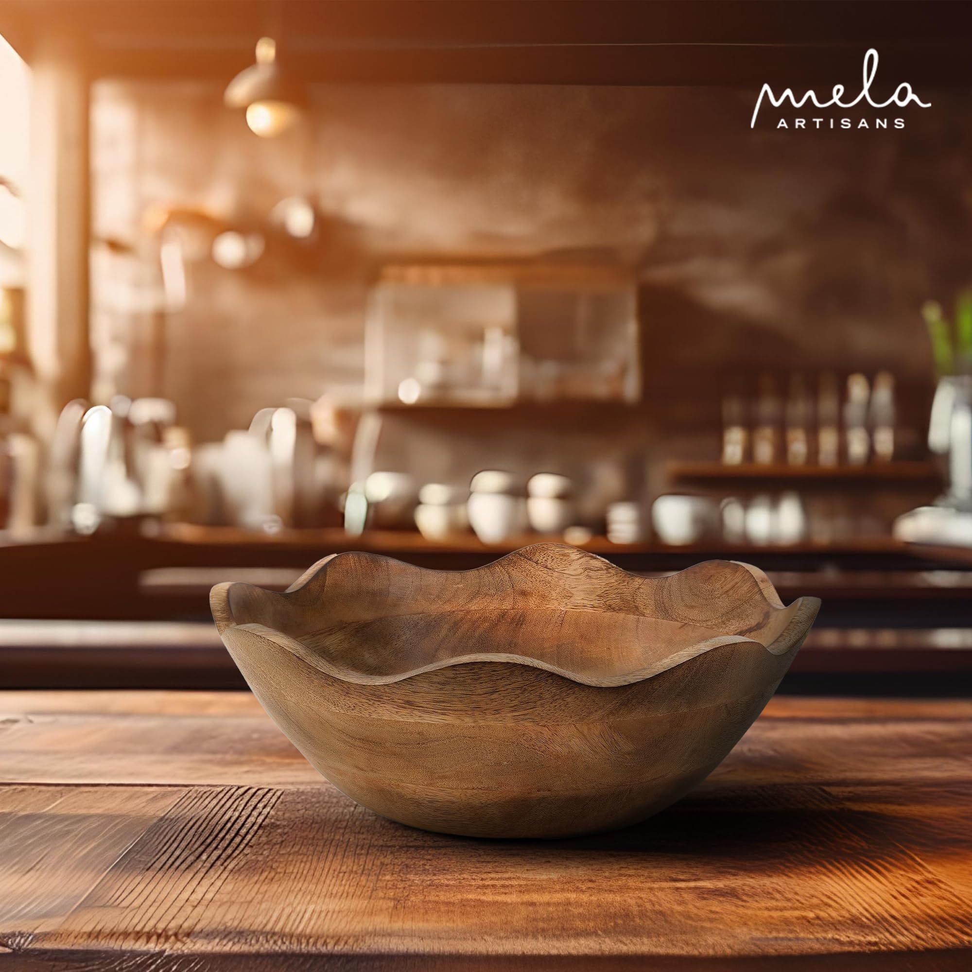 Mela Artisans Wooden Scalloped Bowl - Large | Ruffle Decorative Style | Rustic Kitchen Decor | Ma... | Amazon (US)
