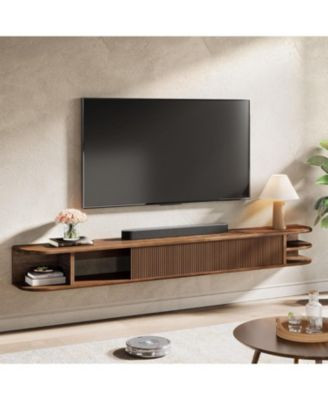 Floating TV Stand with Fluted Storage Doors, Solid Wood Media TV Stand with Cable Management, Ent... | Macy's