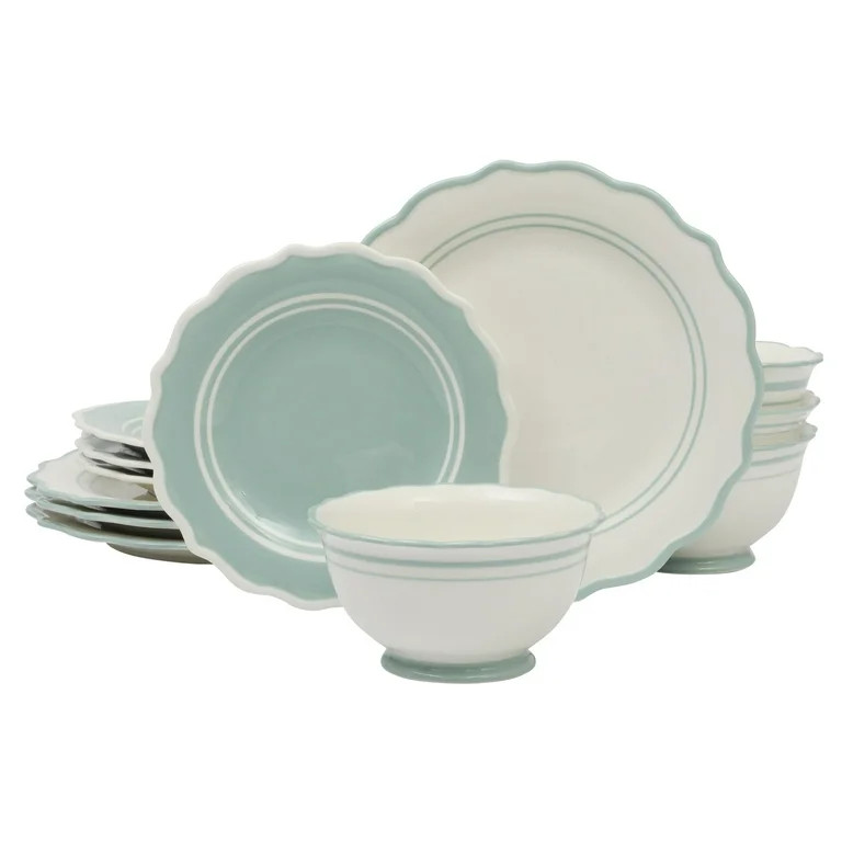 The Pioneer Woman Ainsley 12-Piece Ceramic Dinnerware Set, Sage Blue | Walmart (US)